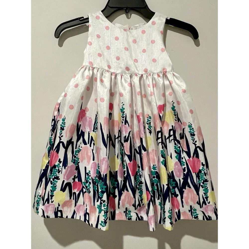 Gymboree 4 Floral Dots Duppioni Dress Toddler Girls Wedding Size 4T Sunday Pink